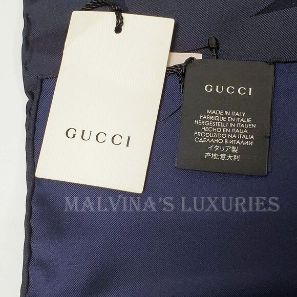 GUCCI SCARF BLUE RED WEB GG LOGO PRINT JACQUARD SILK TWILL FOULARD 35" - Picture 16 of 16